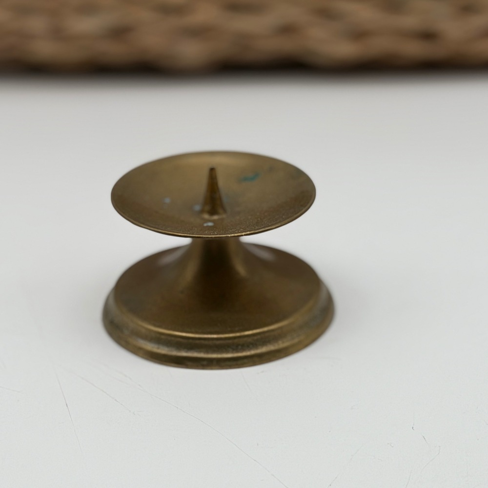 Vintage Solid Brass Pricket Candle Holder Spike Pillar Stand Gold Patina MCM